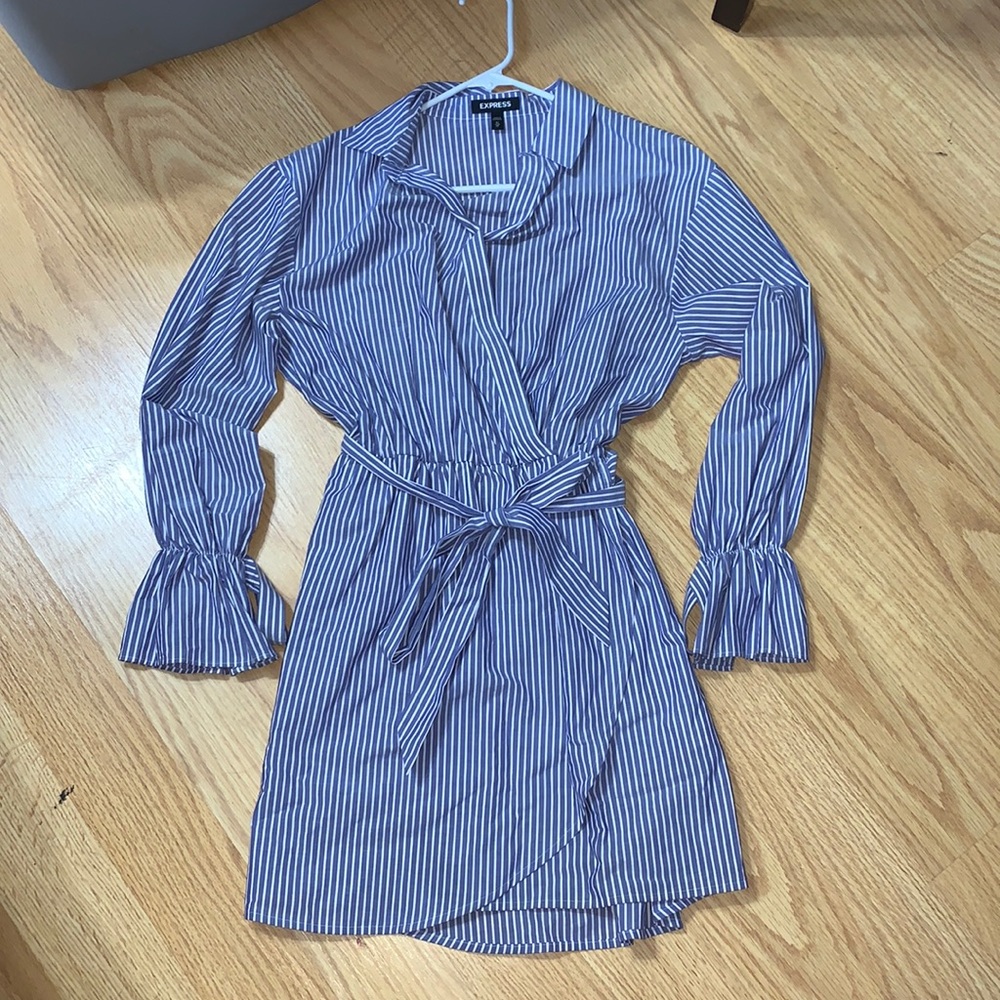 Long sleeve blue and white striped dress